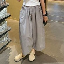 2025新款灰色速干阔腿裤女夏季日系ins宽松慵懒风休闲九分裤