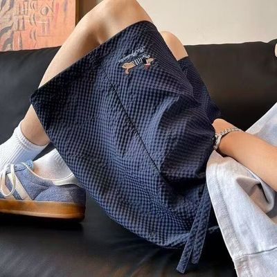 2025新款多巴胺泡泡纱短裤男女款腊肠刺绣五分裤情侣沙滩速干休闲