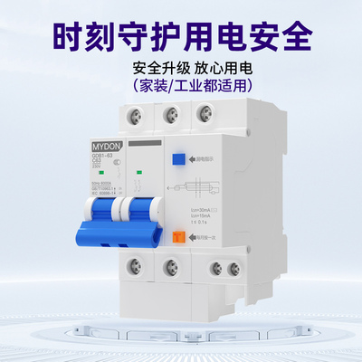 MYDON家用空气开关63A漏电保护器 断路器开关2P总开关保护器