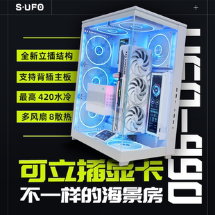 UFO990 Pro海景房机箱无立柱侧透立式显卡360水冷背插ATX主板机箱
