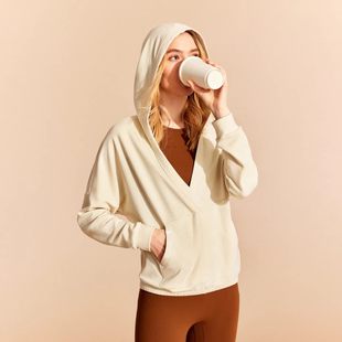 Skechers斯凯奇女士秋冬潮流简约深V领针织运动连帽卫衣P324W048