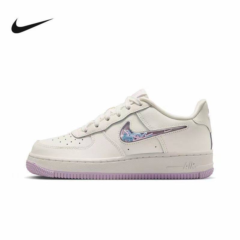 小勾白紫色AF1空军一号小白鞋