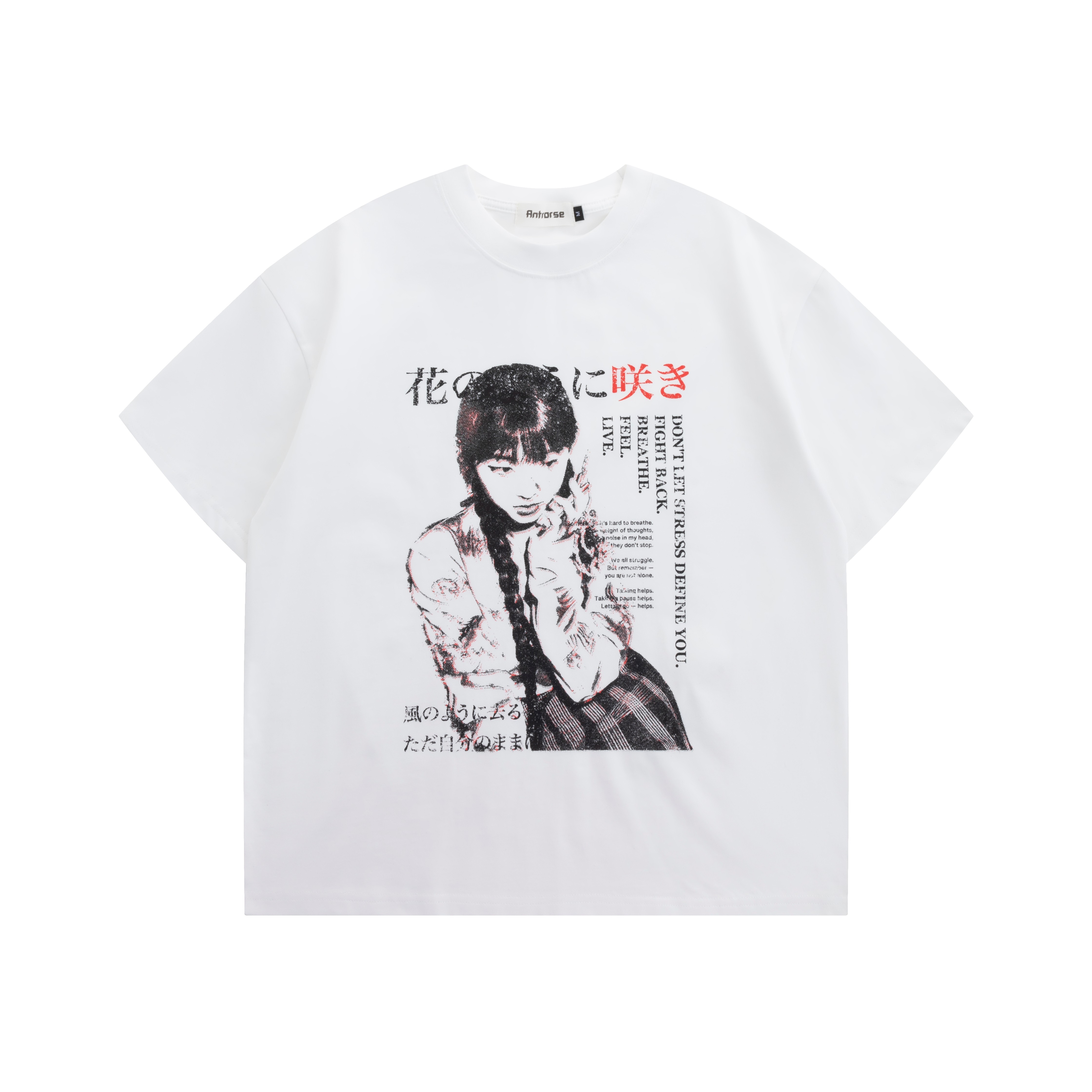 ANTRORSE 「千禧女孩」做旧印花圆领boxy短宽VINTAGE短袖白色T恤