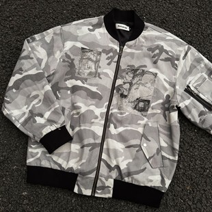 ANTRORSE 雪地迷彩贴布飞行员夹克外套Bomber休闲美式MA1