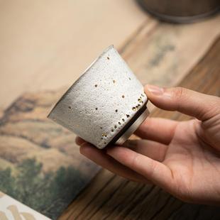 杯陶瓷主人杯中式 志野烧白虫洞釉点金日式 复古品茗杯茶碗茶盏单杯