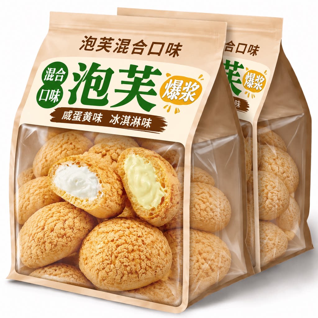 网红爆浆冰淇淋/奶油夹心泡芙糕点面包蛋糕甜品早餐食品解馋零食