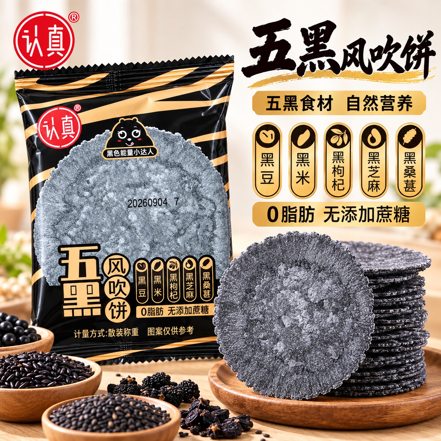 无添加蔗糖0脂肪五黑粗粮薄脆