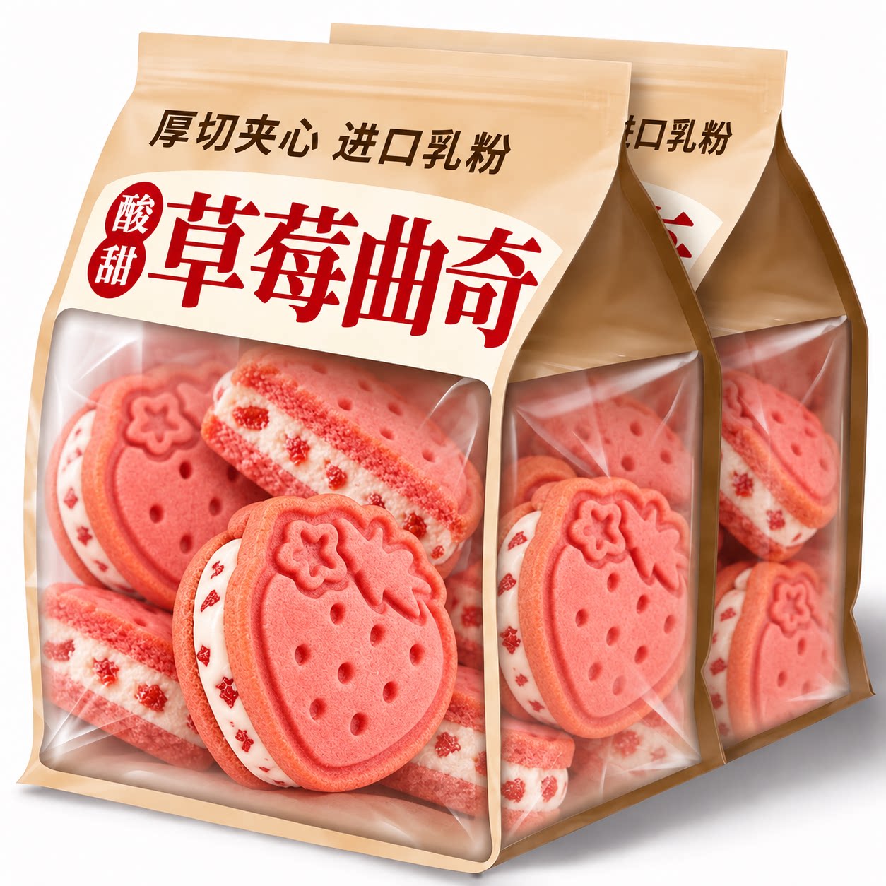 新品草莓厚切空气夹心曲奇儿童零食品下午茶糕点饼干伴手礼盒装