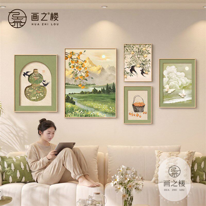 速发聚宝盆客厅装饰画2026新款聚财山水画花卉壁画风景沙发背景墙