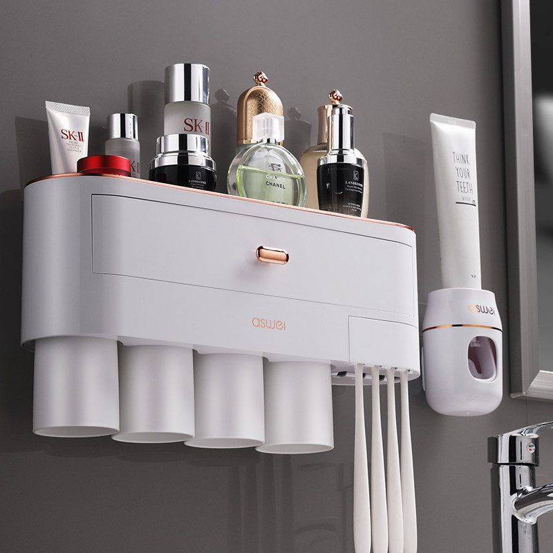 速发牙刷置物架刷口挂墙式免打孔漱牙杯壁挂套装牙具牙缸收纳盒挂