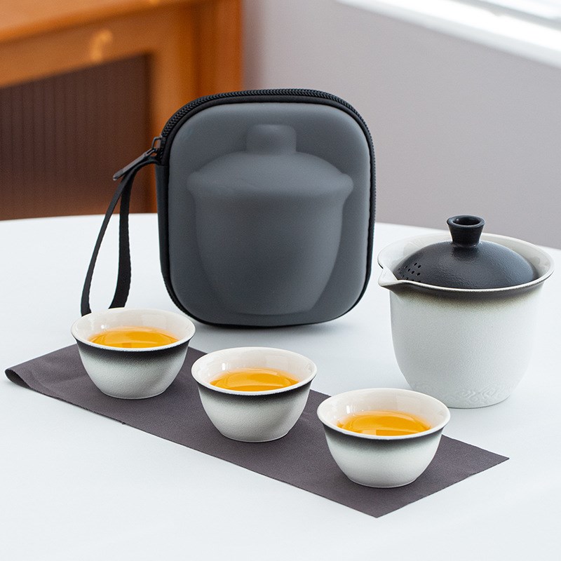 速发旅行茶具一壶三杯小套装功夫快客陶瓷式外便携品泡茶碗杯礼户