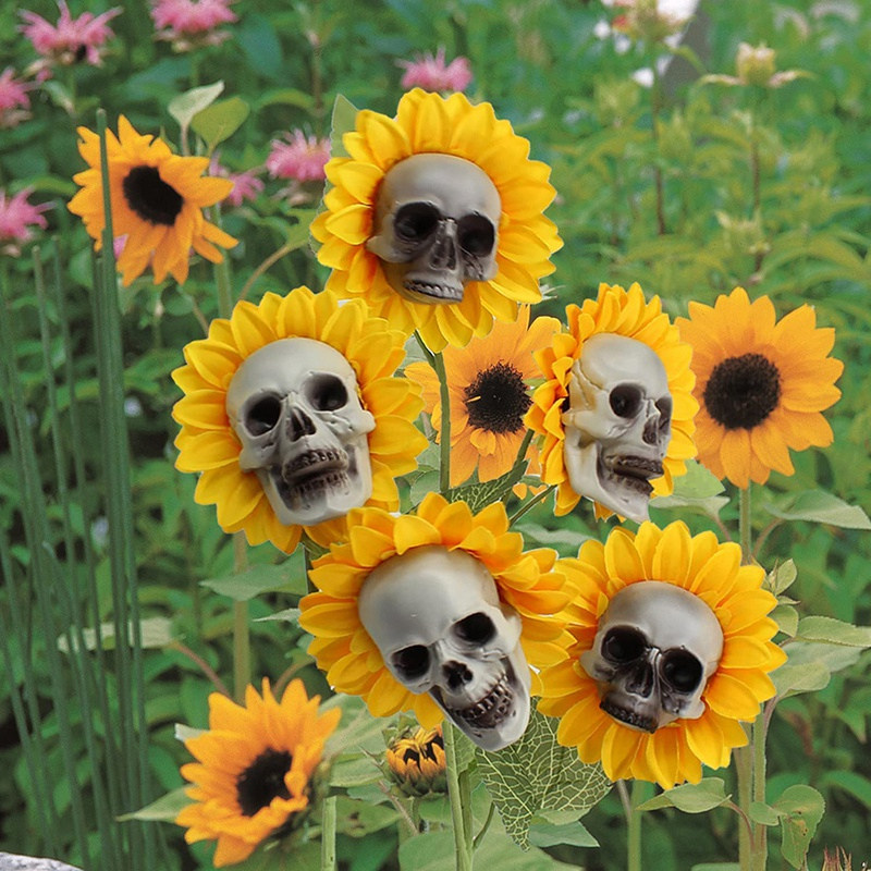 速发圣节装饰品骷髅头布置道具恐怖鬼屋骷颅头摆件户外向日葵骷髅
