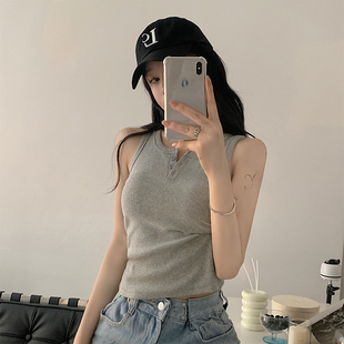 速发心色纯棉致式别法吊带小背灰内搭打底无袖bm甜酷上衣遮副乳泰