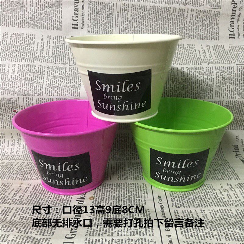 速发迷你色铁桶铁皮花器 家居装饰 铁艺花器小花盆摆件笔筒多色