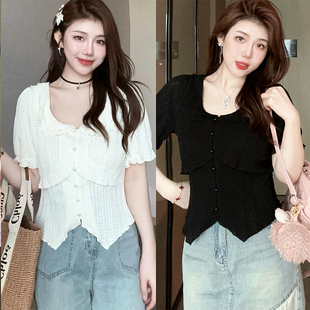 202新款 遮肚子衫 减龄蕾丝上衣夏 洋码 速发大气时尚