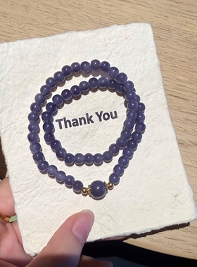 显白烟灰双圈叠戴串珠手串轻奢小众设计ins白月光高级感精致手链