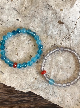 新中式石岩英海蓝手链小众设计叠戴复古百搭气质国风弹力手串饰品