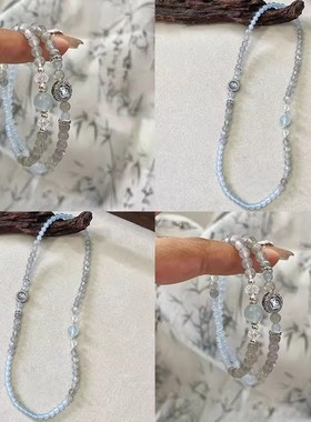白灰月光海蓝双圈手链女小众设计轻奢简约百搭手串舒缓情绪送闺蜜