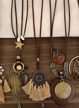 波西比亚禅意古铜羽毛毛衣链配饰