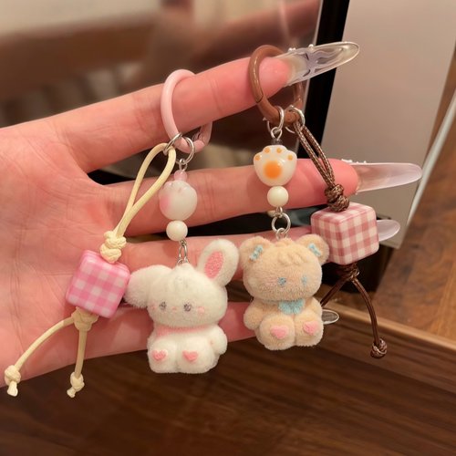 可爱小兔小熊植绒卡通钥匙扣挂件