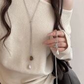 虎眼石水滴抽拉项链女2025新款 秋冬轻奢小众设计感长款 毛衣链配饰