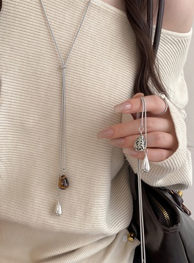 2025新款秋冬虎眼石水滴抽拉项链