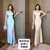 2026新款 性感吊带开叉长裙高级感轻奢名媛晚礼服K歌足浴SPA技师服