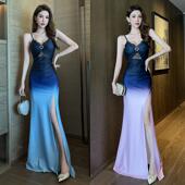 2026新款 显瘦渐变色连衣裙K歌足浴桑拿技师工服 性感KTV晚礼服修身