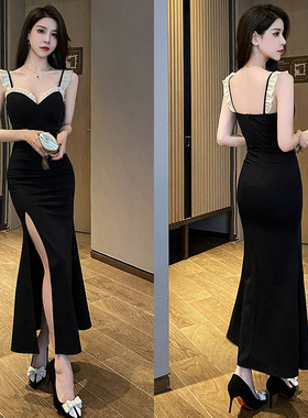 性感低胸v领吊带长裙桑拿按摩足浴K歌技师工作服气质修身连衣裙