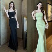 技师工作服 按摩SPA 祁盛夜场性感侧开叉吊带长裙时尚 低胸气质修身