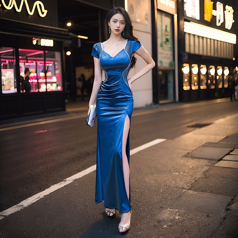 性感修身气质鱼尾低胸