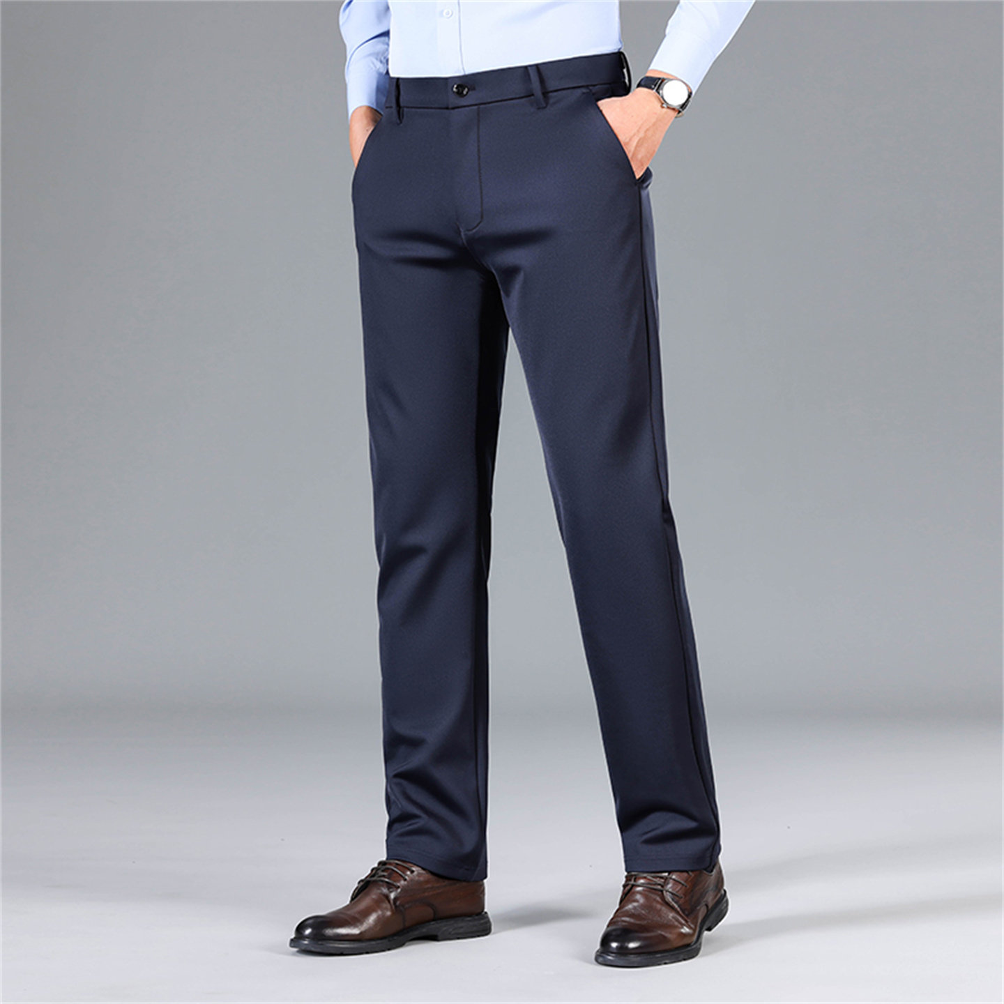 春夏季男士冰丝薄款休闲裤男直筒潮流百搭弹力商务西装大码长裤子