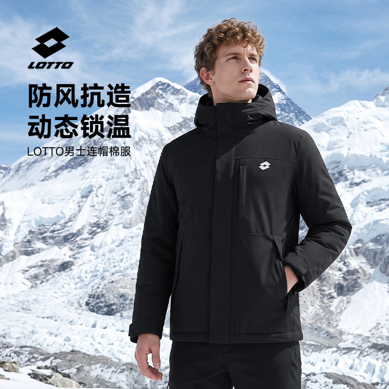 乐途男户外防风保暖连帽棉服外套