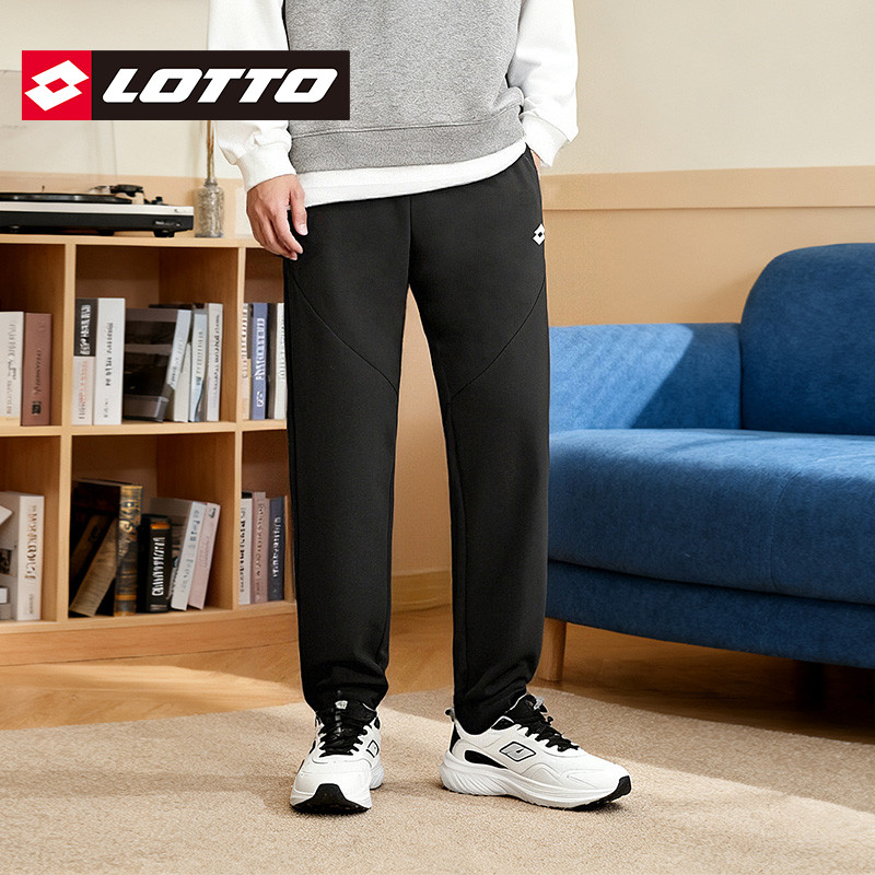LOTTO乐途男士黑色直筒运动裤2026春秋新款潮流休闲速干梭织长裤