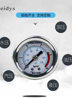 压力表Y40Z轴向不锈钢耐震气压表气动表水压表0牙-1.6MPa一分1/N8