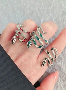 暗黑缠绕灵蛇戒指小众设计食指戒复古ins冷淡风中性时尚开口指环