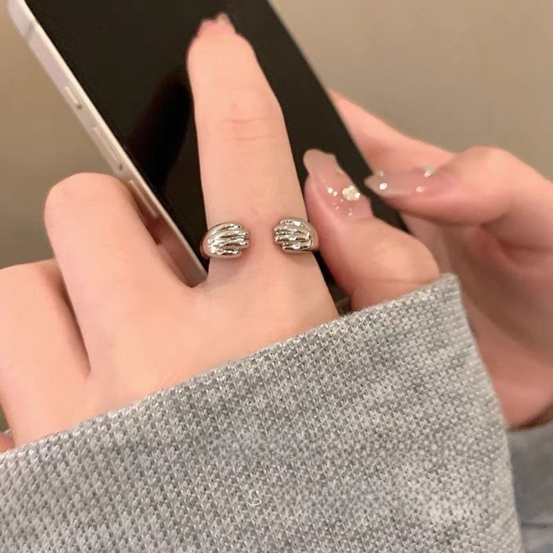 韩系猫爪戒指可爱猫猫少女心开口指环金属高级感设计情侣食指戒女