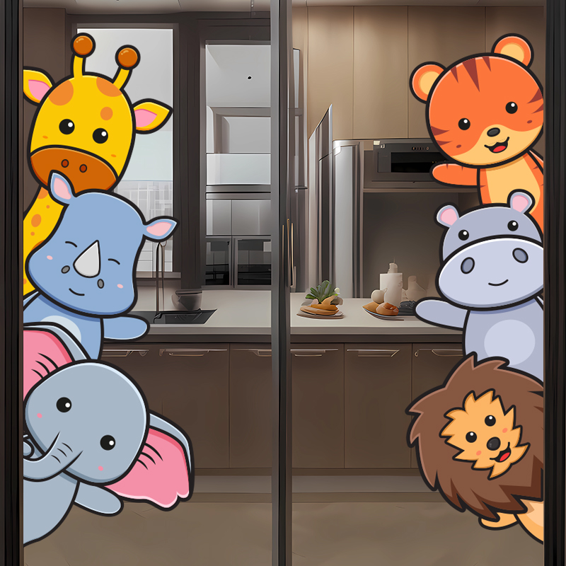 厨房玻璃移门贴纸儿童房幼儿园橱窗户贴画教室可爱卡通装饰静电贴图片