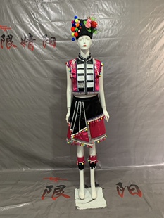 阿昌族短袖舞蹈演出服装成人少数民族阿昌族服饰表演新款头饰黑色