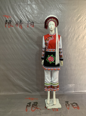 新款白族服装成人长裙演出服刺绣56个少数民族传统服饰红黑白套装