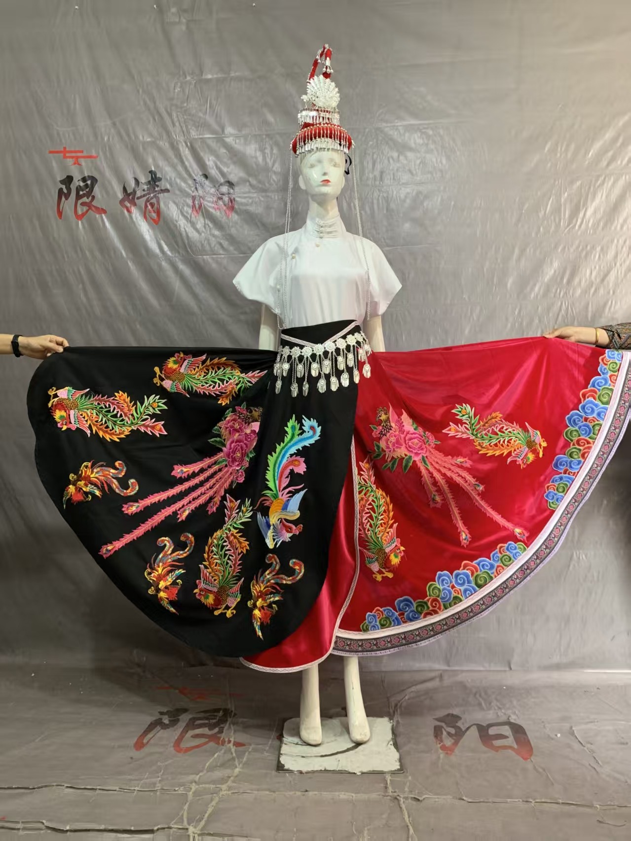 畲族舞蹈练习裙舞蹈演出服现代舞开场舞大摆裙艺考服装56个民族服
