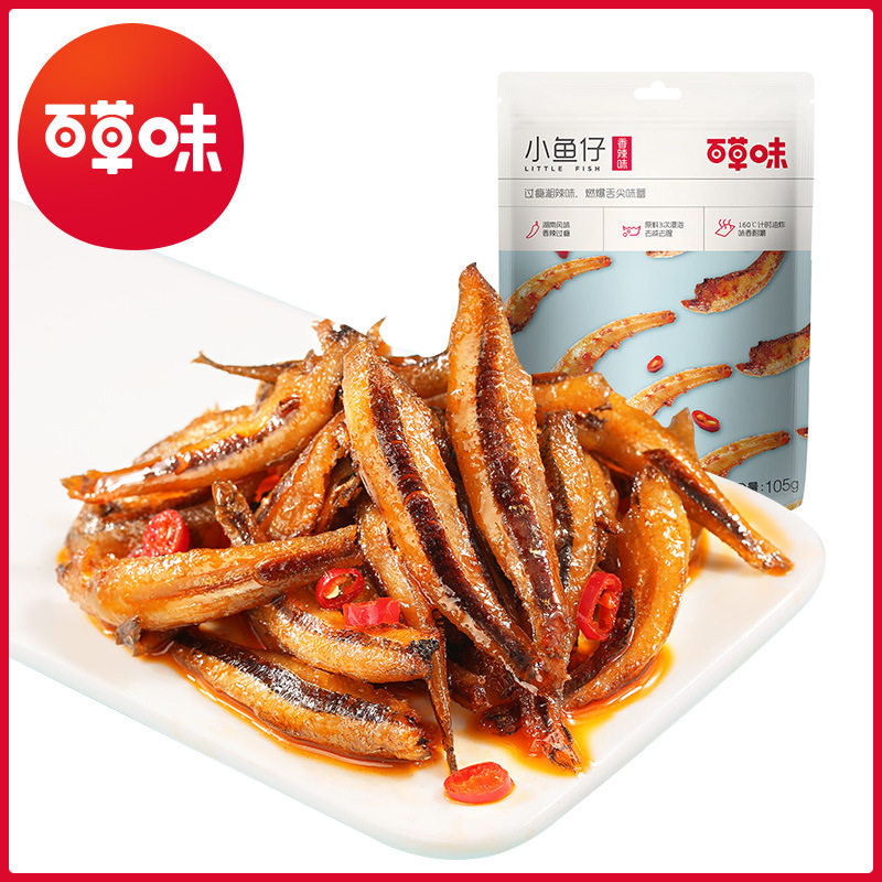 百草味小鱼仔香辣味105g海味零食