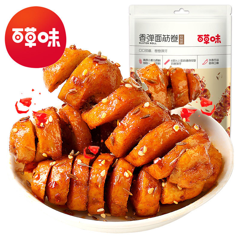 百草味香弹面筋卷烧烤味135g箱规