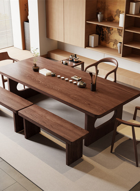 实木茶桌椅组合简约客厅现代办公室茶台新中式自然边功夫泡茶高级