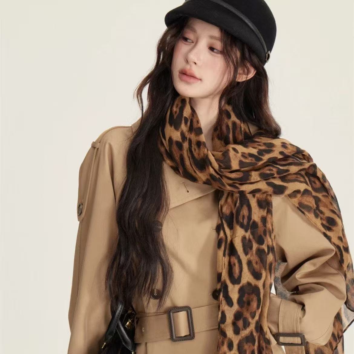 【CHUN ZI】复古千禧风豹纹丝巾女薄款印花辣妹围巾氛围感港风披