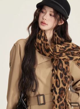 【CHUN ZI】复古千禧风豹纹丝巾女薄款印花辣妹围巾氛围感港风披