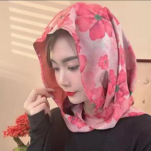 罗纹锻丝巾帽秋季新款飘带帽时尚防晒丝巾女士包头帽休闲百搭