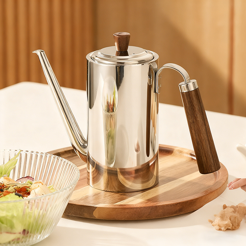 胡桃木油壶厨房家用食用油不挂油醋壶2025新款304不锈钢油罐油瓶