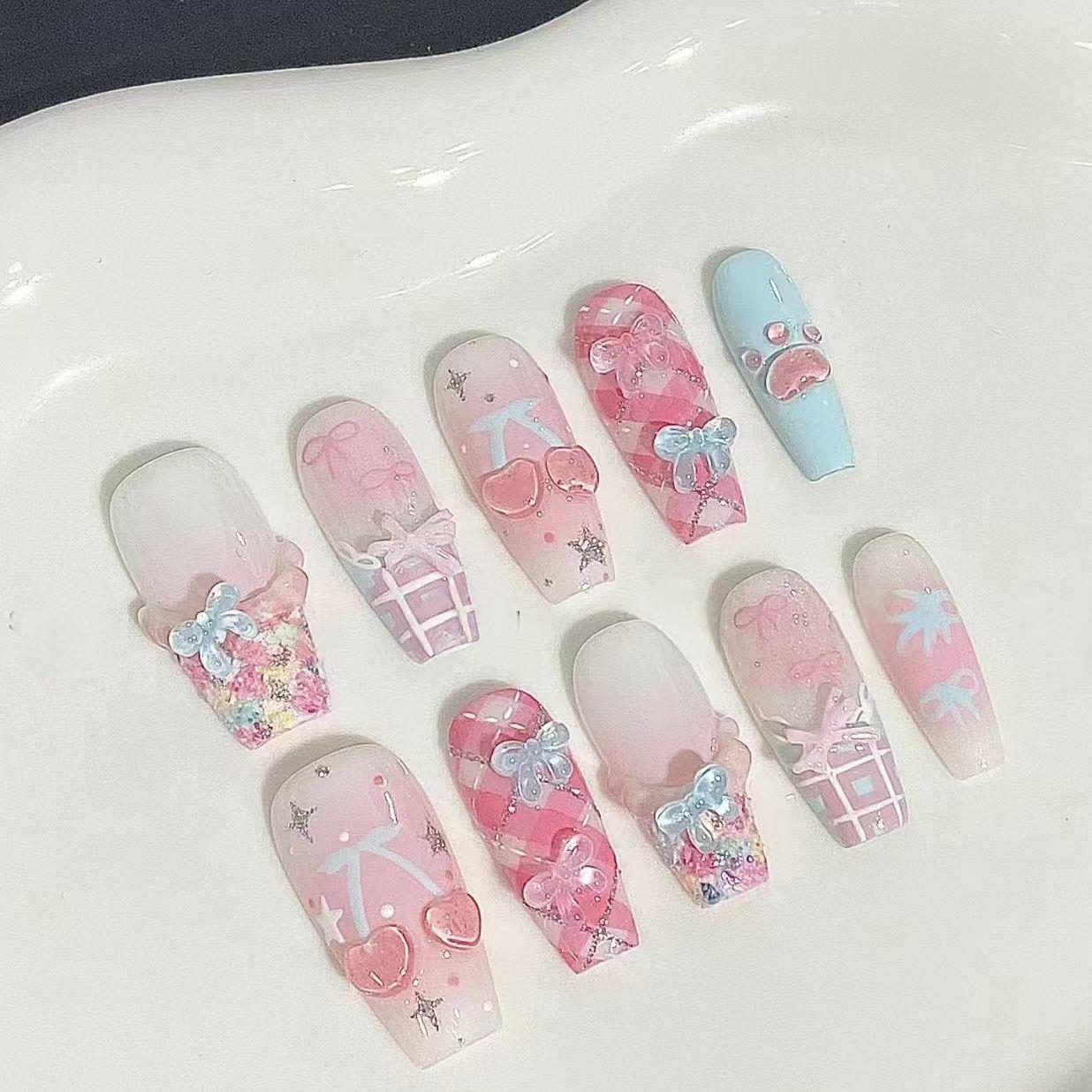 M199碎花樱桃半手工美甲穿戴甲春日新款高级猫眼樱桃可爱气质显白
