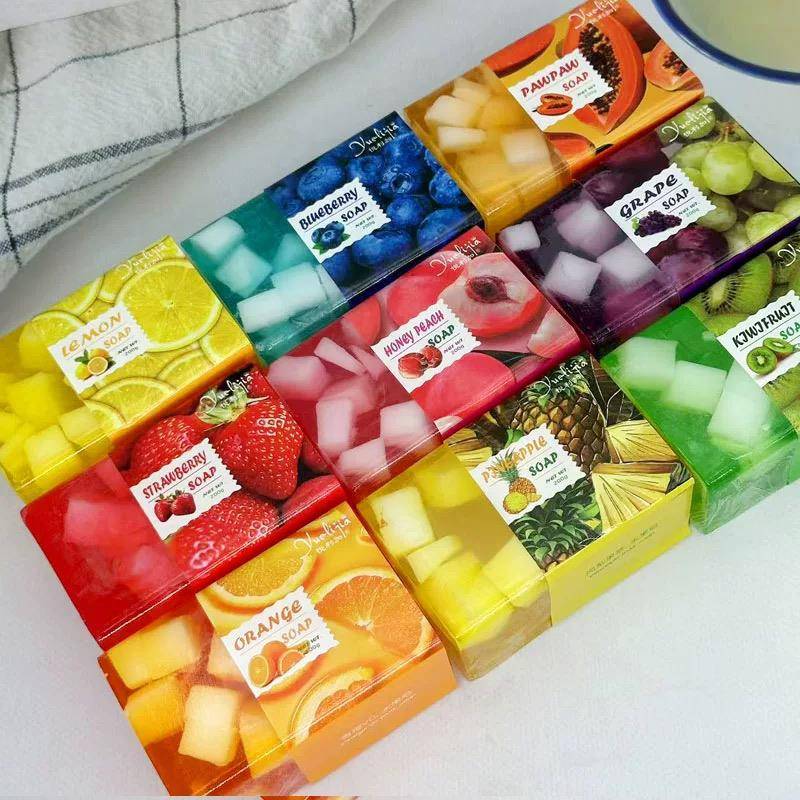 悦加利水果皂手工精油彩色果冻皂洗手肥皂葡萄香皂洗澡沐浴透明